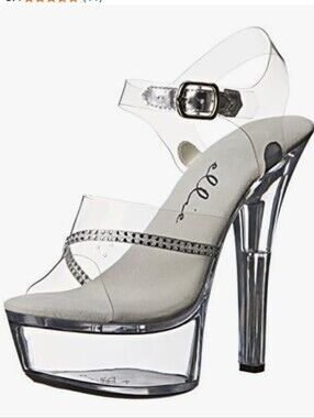 Ellie 601 Clear Jewel Platform Lucite Stripper Dancer Heels Sandals, Sz 5